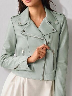 Anthropologie BLANKNYC Play Act Sage Green Vegan Leather Moto Jacket Size M